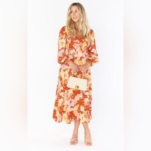 Floral Orange and Pink Midi Dress